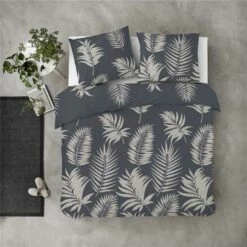 Byrklund - Dekbedovertrek Pretty Palm - 240x220 Cm - Grijs / Blauw -Cinderella Winkel 1000012854 0102