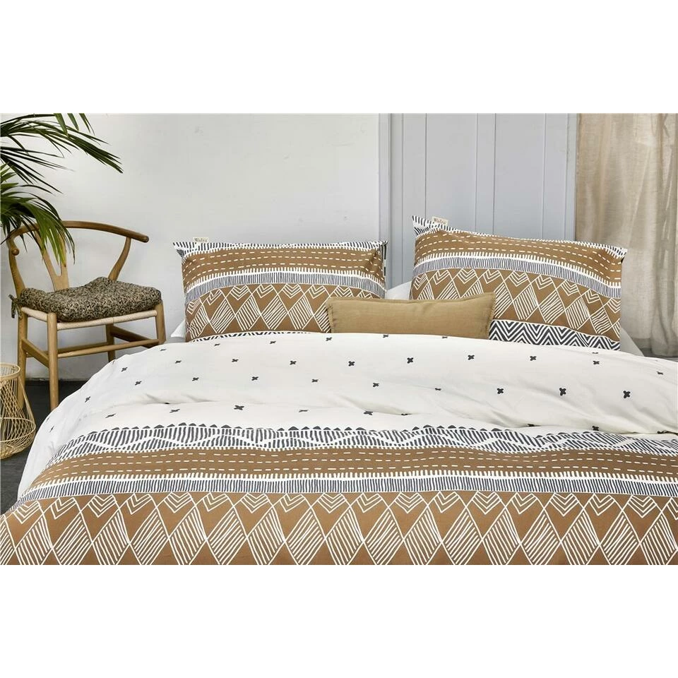 Walra - Dekbedovertrek Ikat Dreams - 240x220 Cm - Wit / Cognac 5 Walra - Dekbedovertrek Ikat Dreams - 240x220 Cm - Wit / Cognac - Afbeelding 3