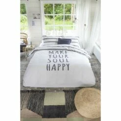 Walra - Dekbedovertrek Happy Wake Up - 200x220 Cm - Wit / Blauw -Cinderella Winkel 1000024981 0103