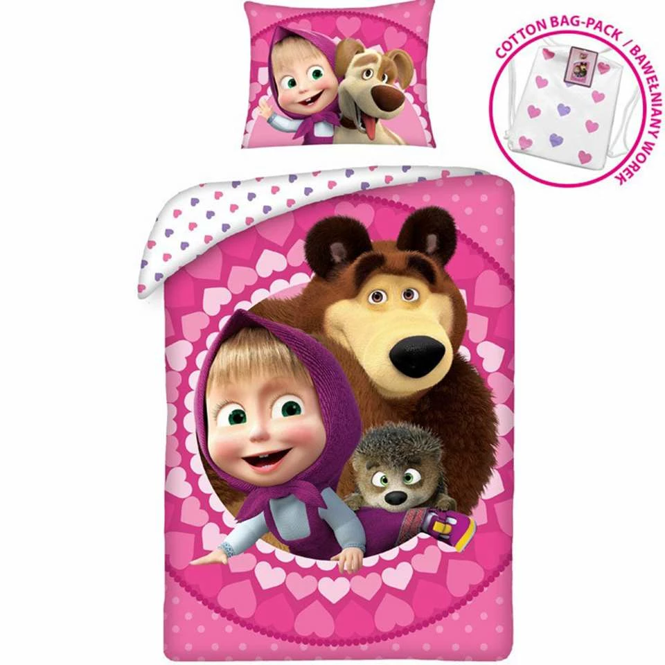 Masha En De Beer Dekbedovertrek Love - Eenpersoons - 140 X 200 Cm - Katoen 5 Masha En De Beer Dekbedovertrek Love - Eenpersoons - 140 X 200 Cm - Katoen - Afbeelding 3