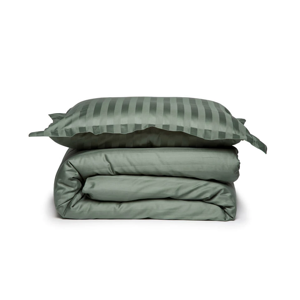 Damai Dekbedovertrek Katoen-satijn - 240 X 240/220cm - Groen Gestreept 4 Damai Dekbedovertrek Katoen-satijn - 240 X 240/220cm - Groen Gestreept - Afbeelding 2