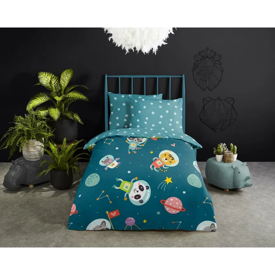 Good Morning Dekbedovertrek "Spacy" - Petrol - (100x135 Cm) 4 Good Morning Dekbedovertrek "Spacy" - Petrol - (100x135 Cm) - Afbeelding 2