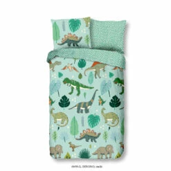 Good Morning Dekbedovertrek "Dinono" - Groen - (100x135 Cm)