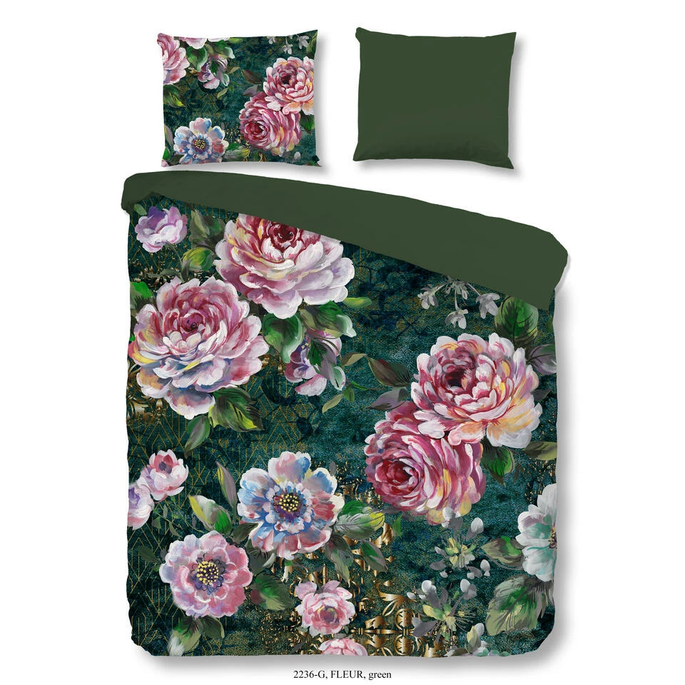 Good Morning Dekbedovertrek "Fleur" - Groen - (140x220 Cm) 3 Good Morning Dekbedovertrek "Fleur" - Groen - (140x220 Cm)