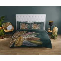 Good Morning Dekbedovertrek "Soft Feathers" - Groen - (140x220 Cm) -Cinderella Winkel 1000070221 0101