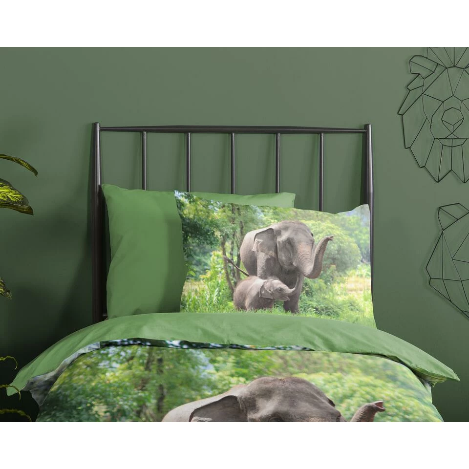 Good Morning Dekbedovertrek "Elephants" - Groen - (140x220 Cm) 5 Good Morning Dekbedovertrek "Elephants" - Groen - (140x220 Cm) - Afbeelding 3