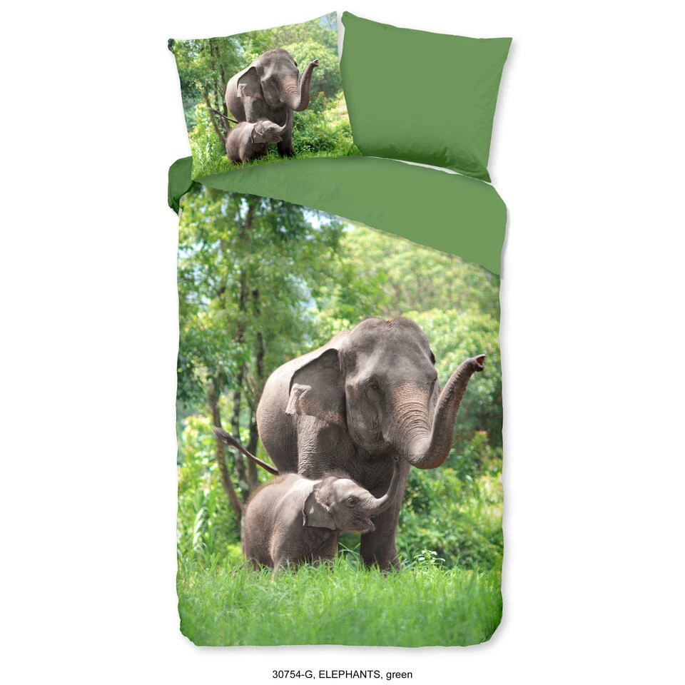 Good Morning Dekbedovertrek "Elephants" - Groen - (140x220 Cm) 3 Good Morning Dekbedovertrek "Elephants" - Groen - (140x220 Cm)