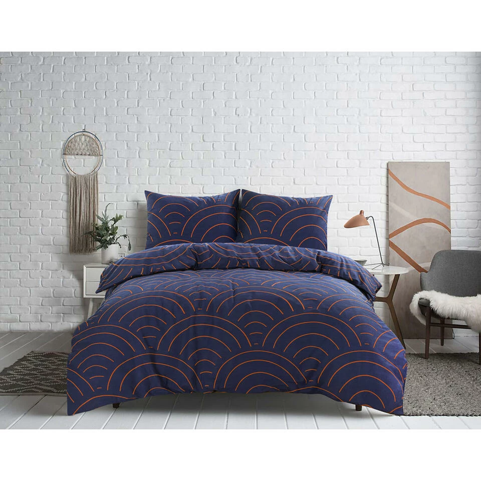 Comfort Dekbedovertrek Sendai Grafisch - Blauw/caramel - 200x200/220 Cm 5 Comfort Dekbedovertrek Sendai Grafisch - Blauw/caramel - 200x200/220 Cm - Afbeelding 3